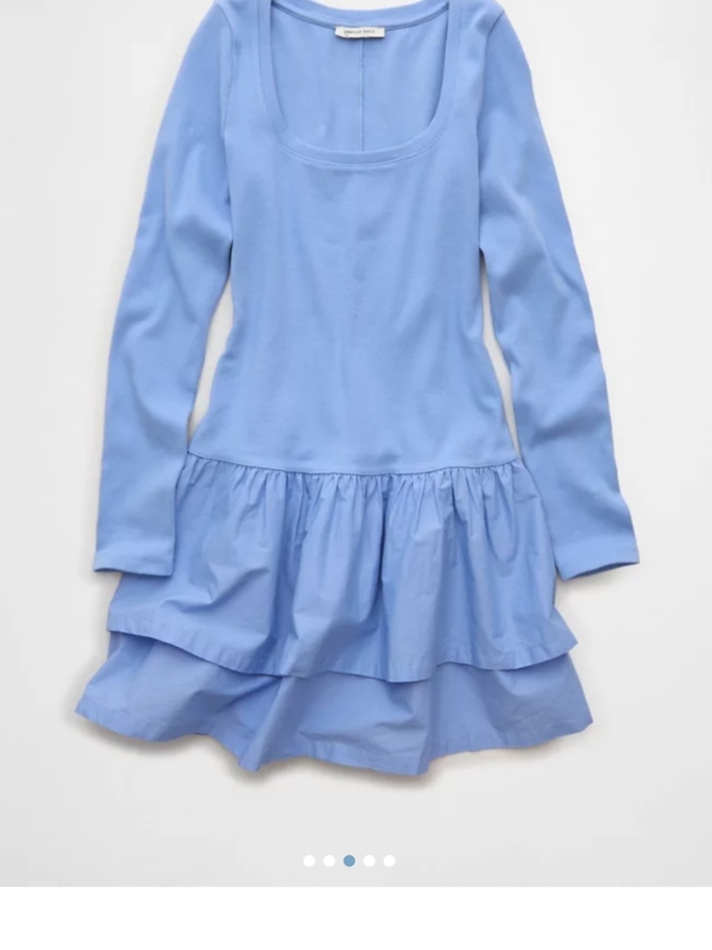 American Eagle Outfitters Light Blue Long Sleeve Tiered Dress